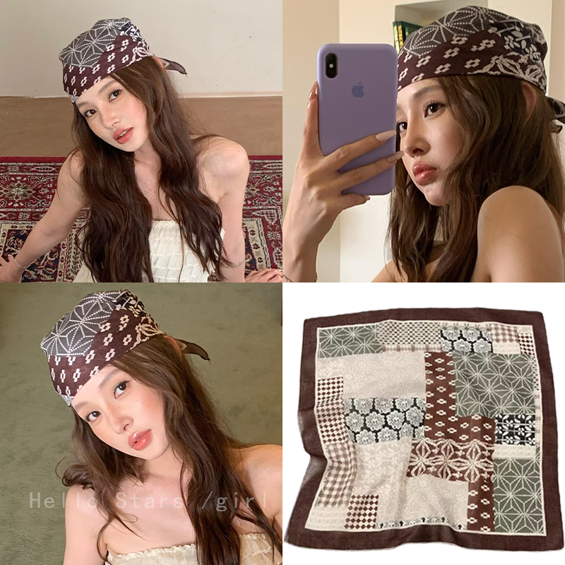 Bandana Multi Way - 빈티지 캐슈 플라워 패턴의 사각형 스카프,