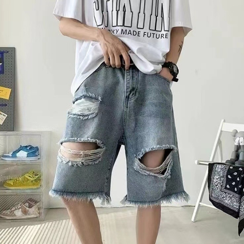 Street Fashion Hong Kong - 엣지리시한 멋진 남성용 찢어진 데님 반바지