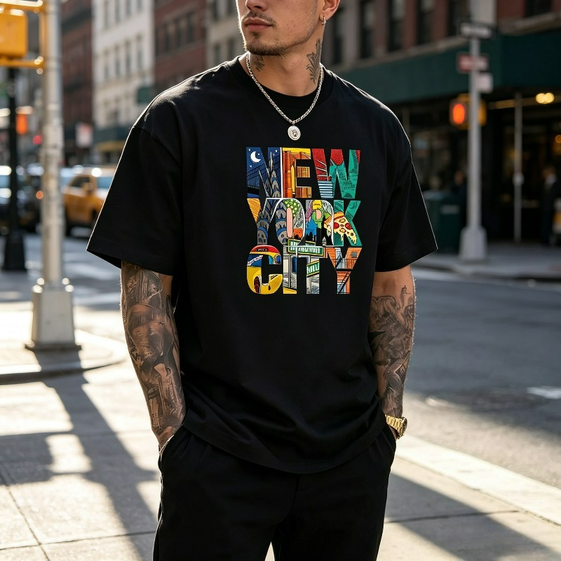 Street Fashion Nyc - 뉴욕시 그래픽 티셔츠 남성용 컬러풀 NYC
