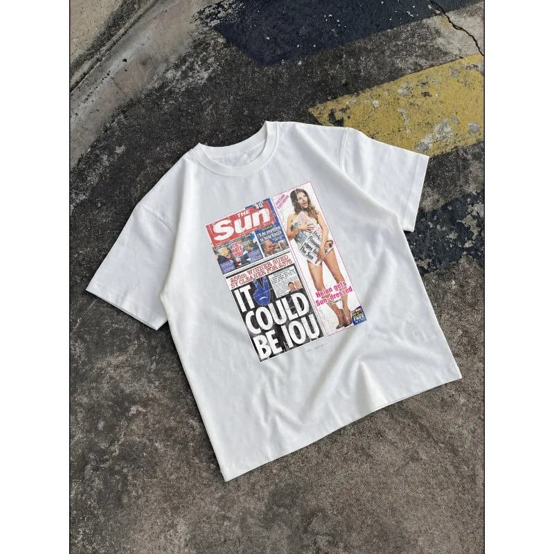 Street Fashion Magazines - 여성 빈티지 신문 티셔츠 매거진 슬로건