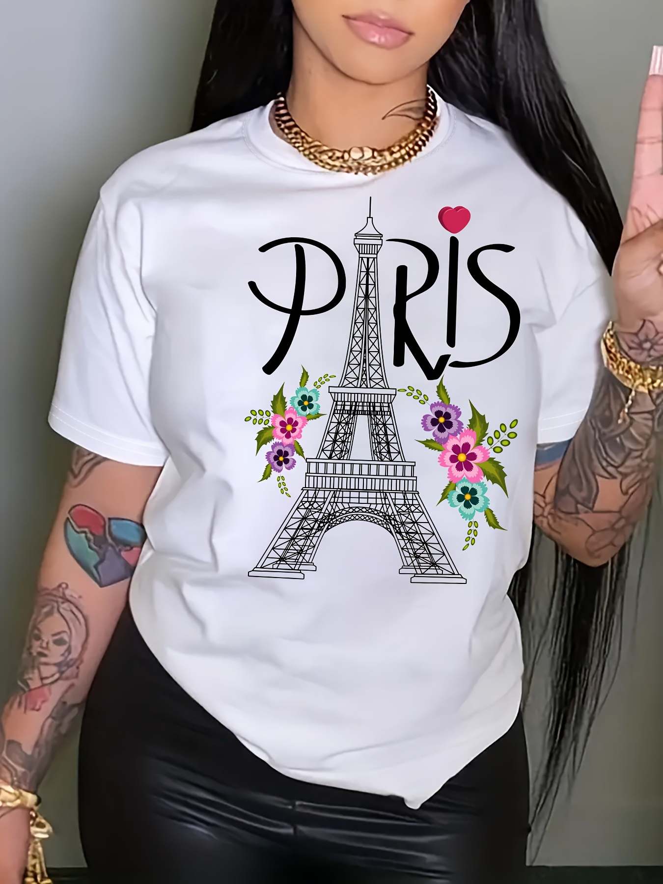 Street Fashion In Paris - 여름 봄 여성용 파리 에펠탑 프린트