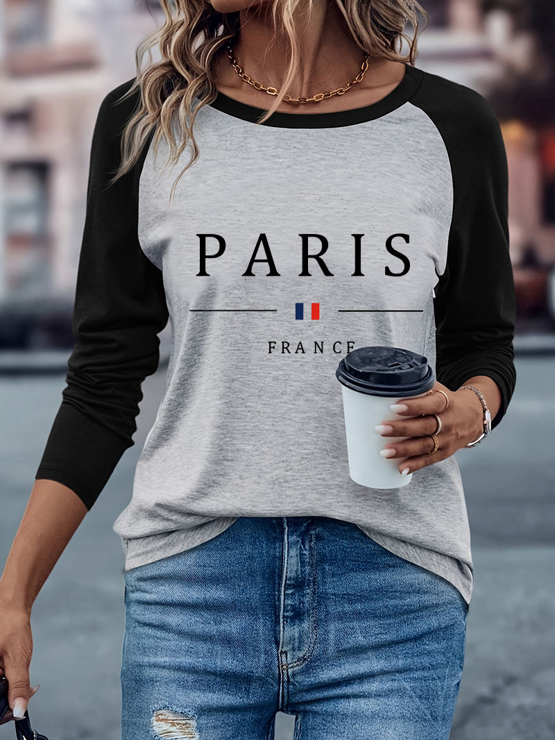 Street Fashion In Paris - 패션 파리 레터 프린트 캐주얼 긴팔