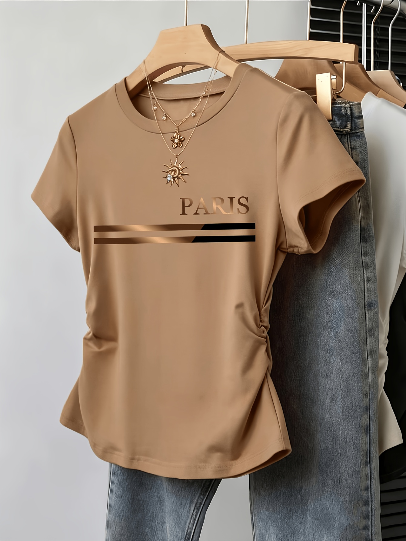 여름 여성 여성 파리 이탈리아 프린트 티셔츠 스퀘어 넥 - Street Fashion In Paris 리뷰 및 가격