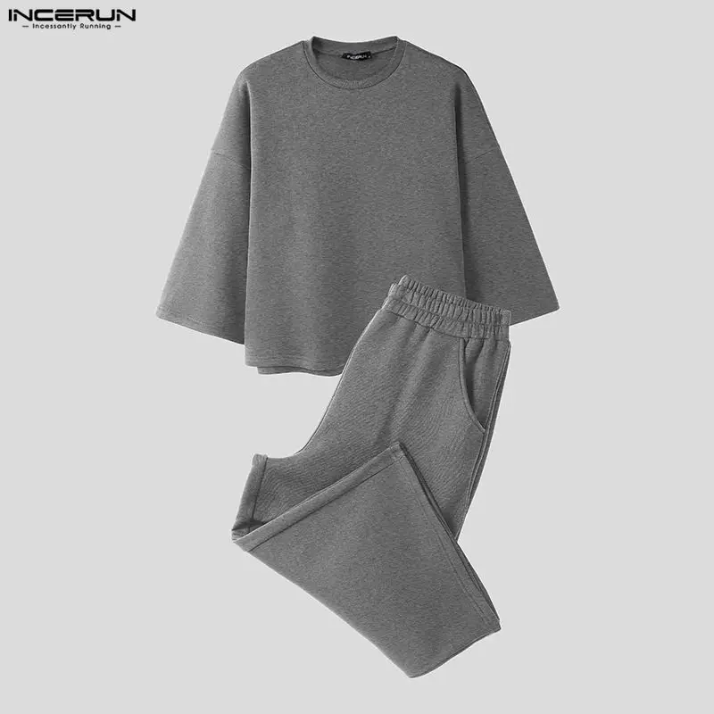 INCERUN 남성 세트 솔리드 컬러 배기 3/4 소매 - Street Summer Fashion 리뷰 및 가격
