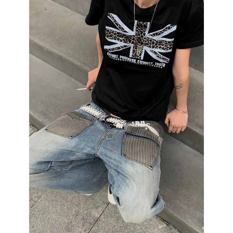 남성용 패치워크 디자인 청바지 90년대 캐주얼 바지 어 - Street Fashion England 리뷰 및 가격