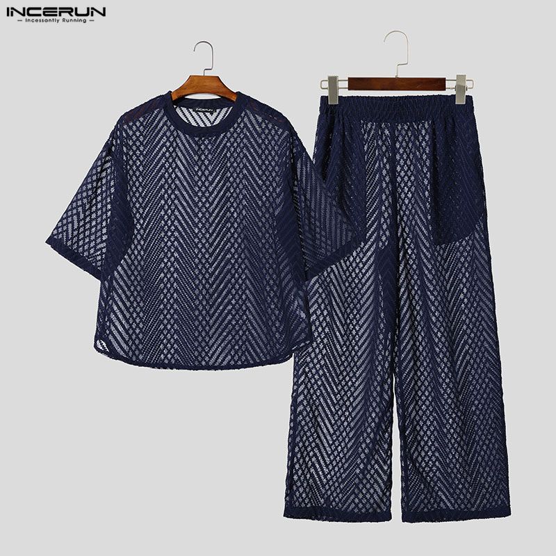 인세룬 남성 세트 시스루 메쉬 반팔 티셔츠 바지 투피스 - Street Summer Fashion 리뷰 및 가격