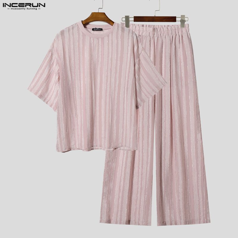 INCERUN 남성 세트 스트라이프 시스루 반팔 티셔츠 - Street Summer Fashion 리뷰 및 가격