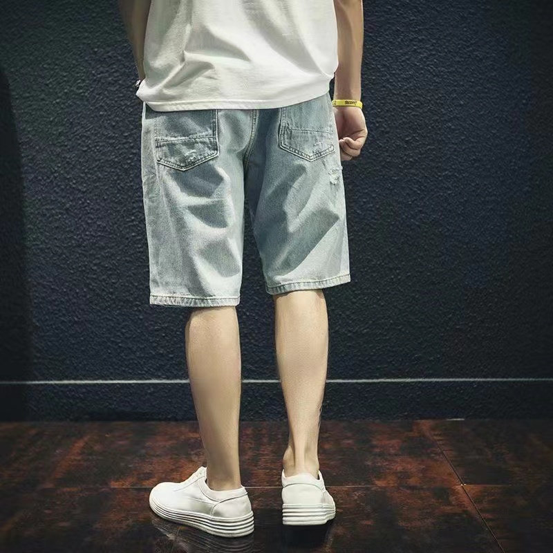 여름 남성 데님 반바지 레트로 찢어진 홍콩 패션 루즈한 - Street Fashion Hong Kong 리뷰 및 가격