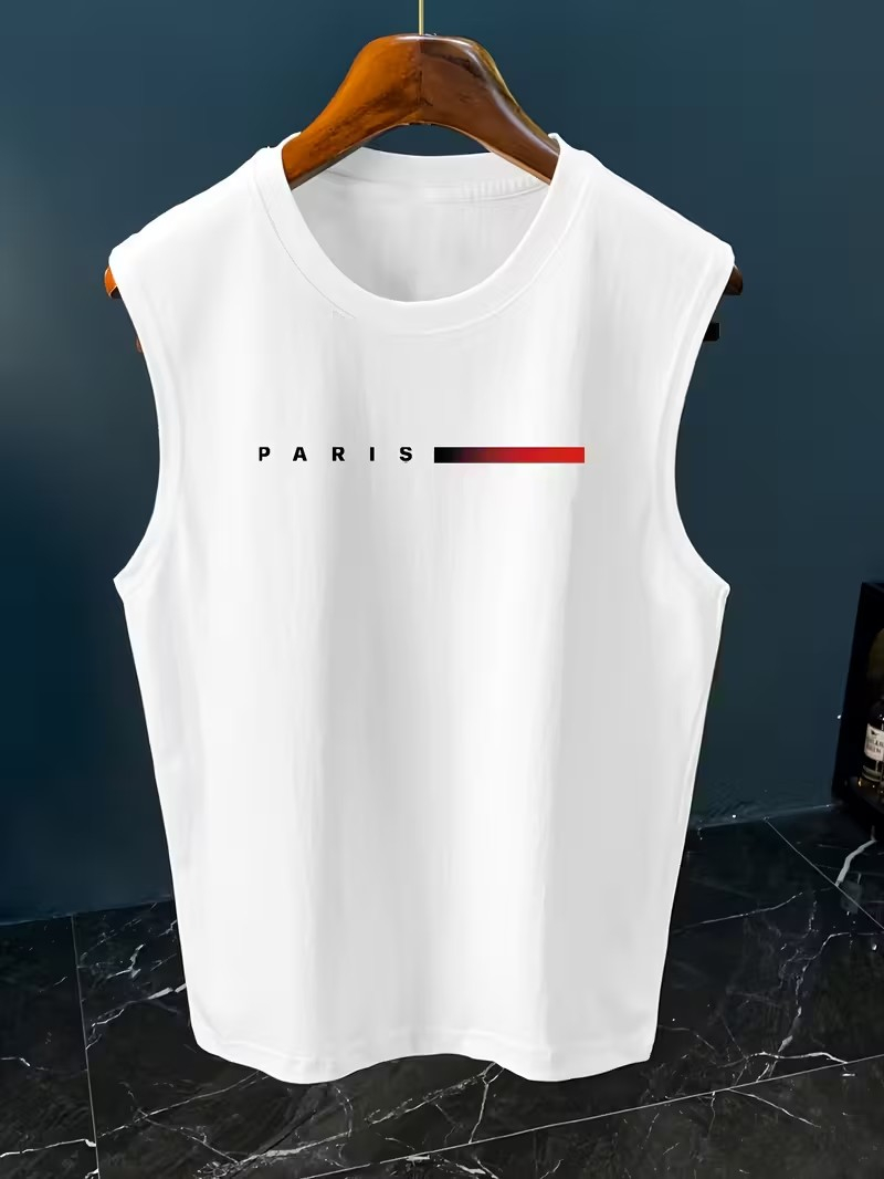 남성용 미니멀리스트 파리 레터 프린트 민소매 탱크탑 캐 - Street Fashion In Paris 리뷰 및 가격
