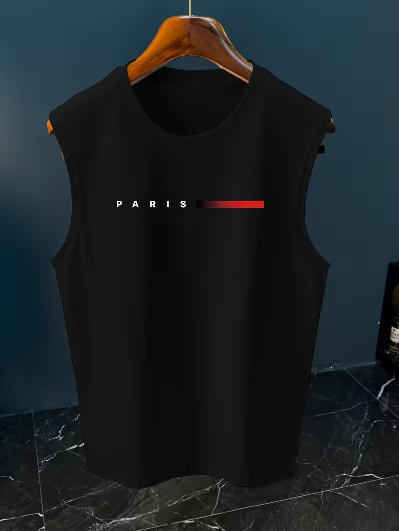 남성용 미니멀리스트 파리 레터 프린트 민소매 탱크탑 캐 - Street Fashion In Paris 리뷰 및 가격
