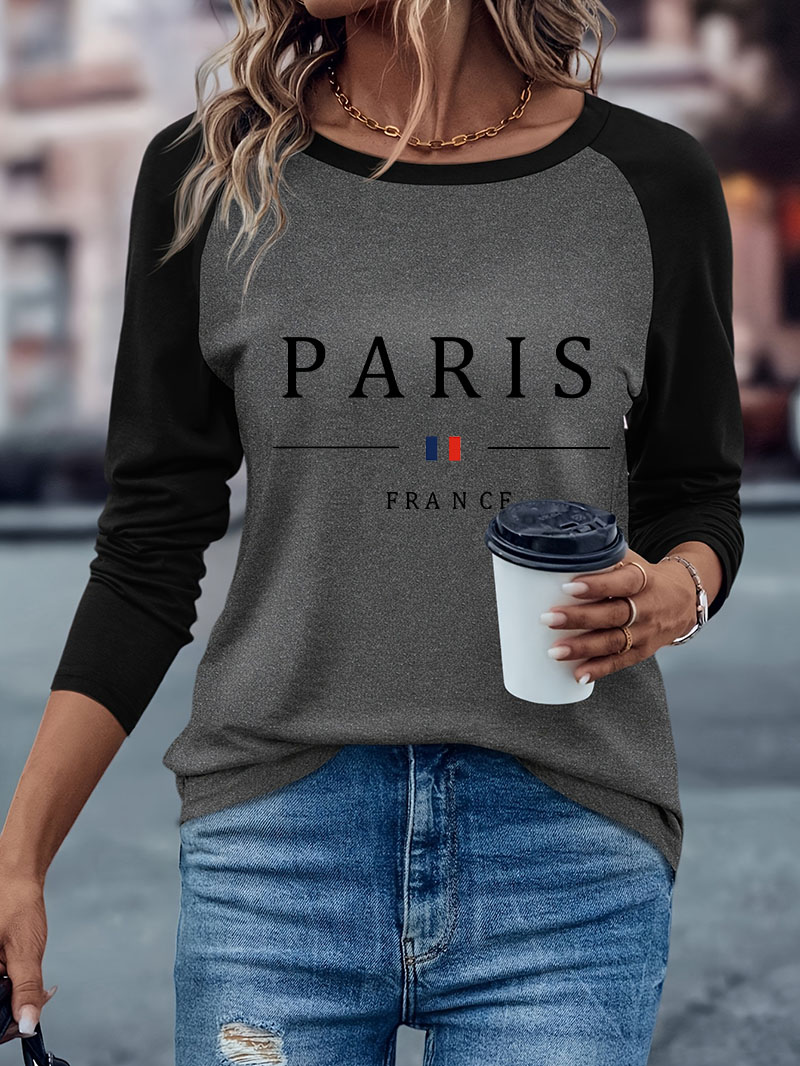 패션 파리 레터 프린트 캐주얼 긴팔 티셔츠 트렌디 디자 - Street Fashion In Paris 리뷰 및 가격